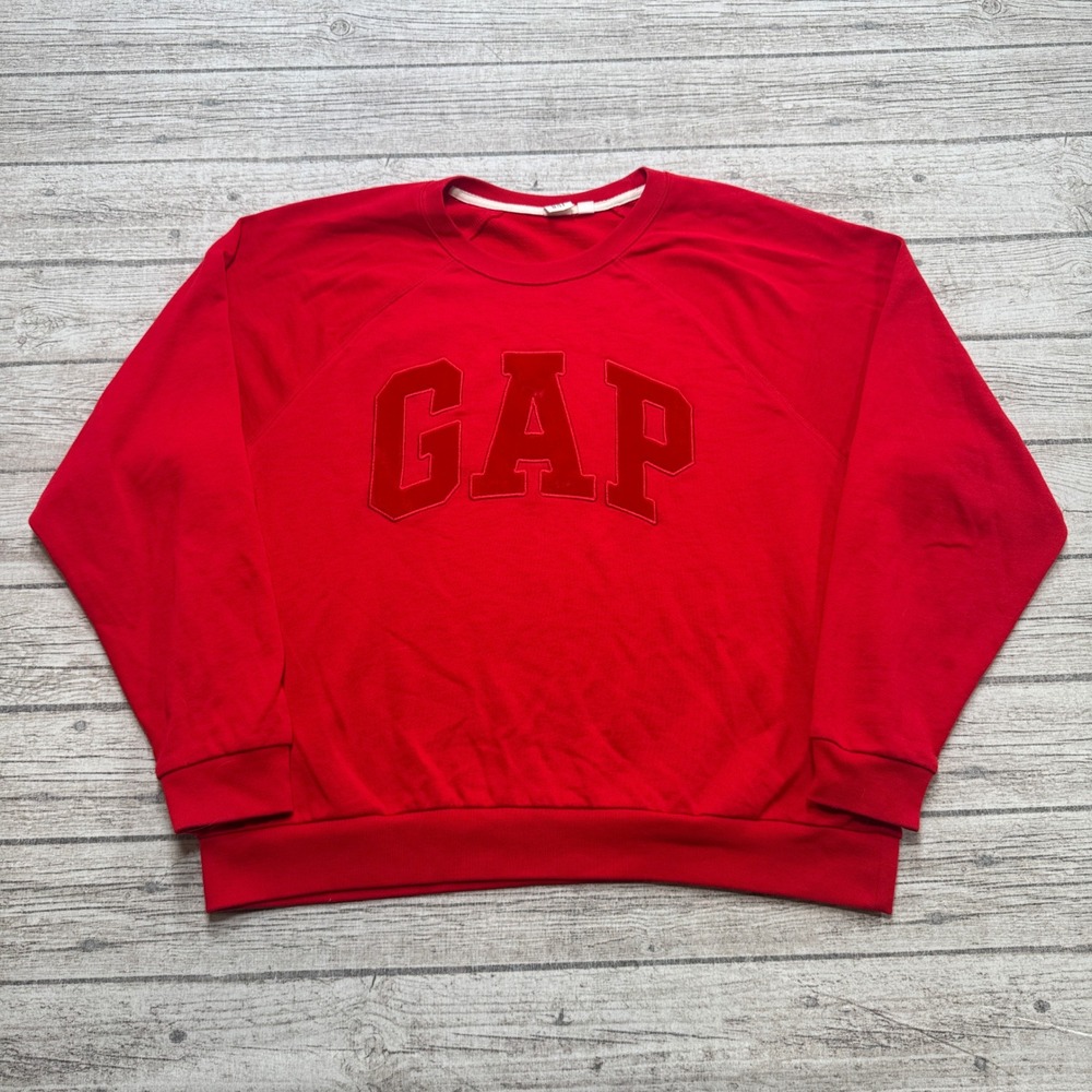 GAP Sweatshirt Womens XL Red Oversized Boxy Crewneck Pullover Athleisure Varsity
